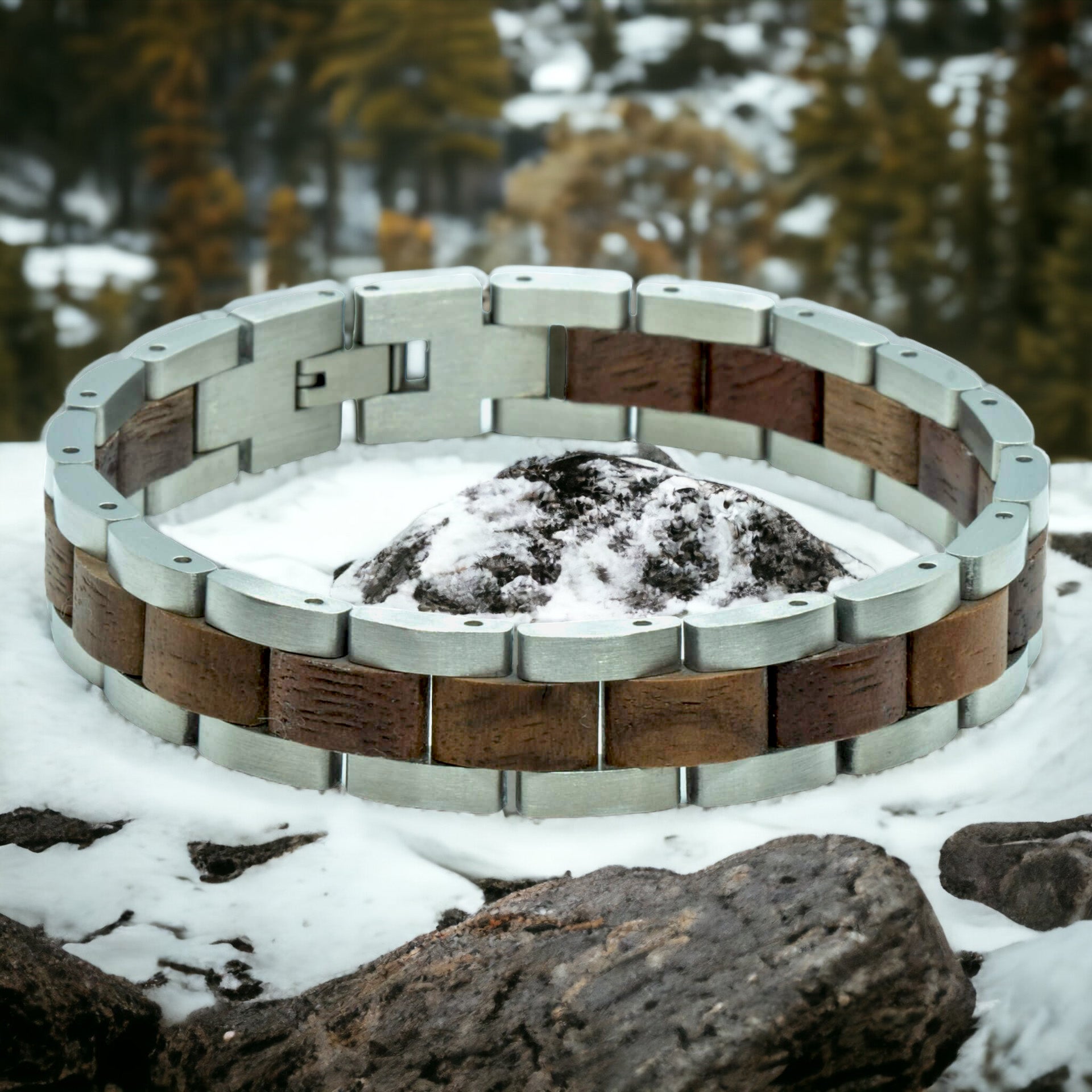 TIMBERWOOD - Mont Blanc (Walnoot + RVS) - Houten armband