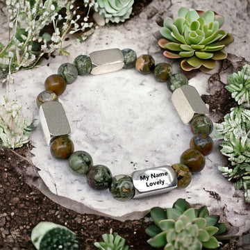 Green Sparrow Agate - Beaded Bracelet 'Our love is infinite'