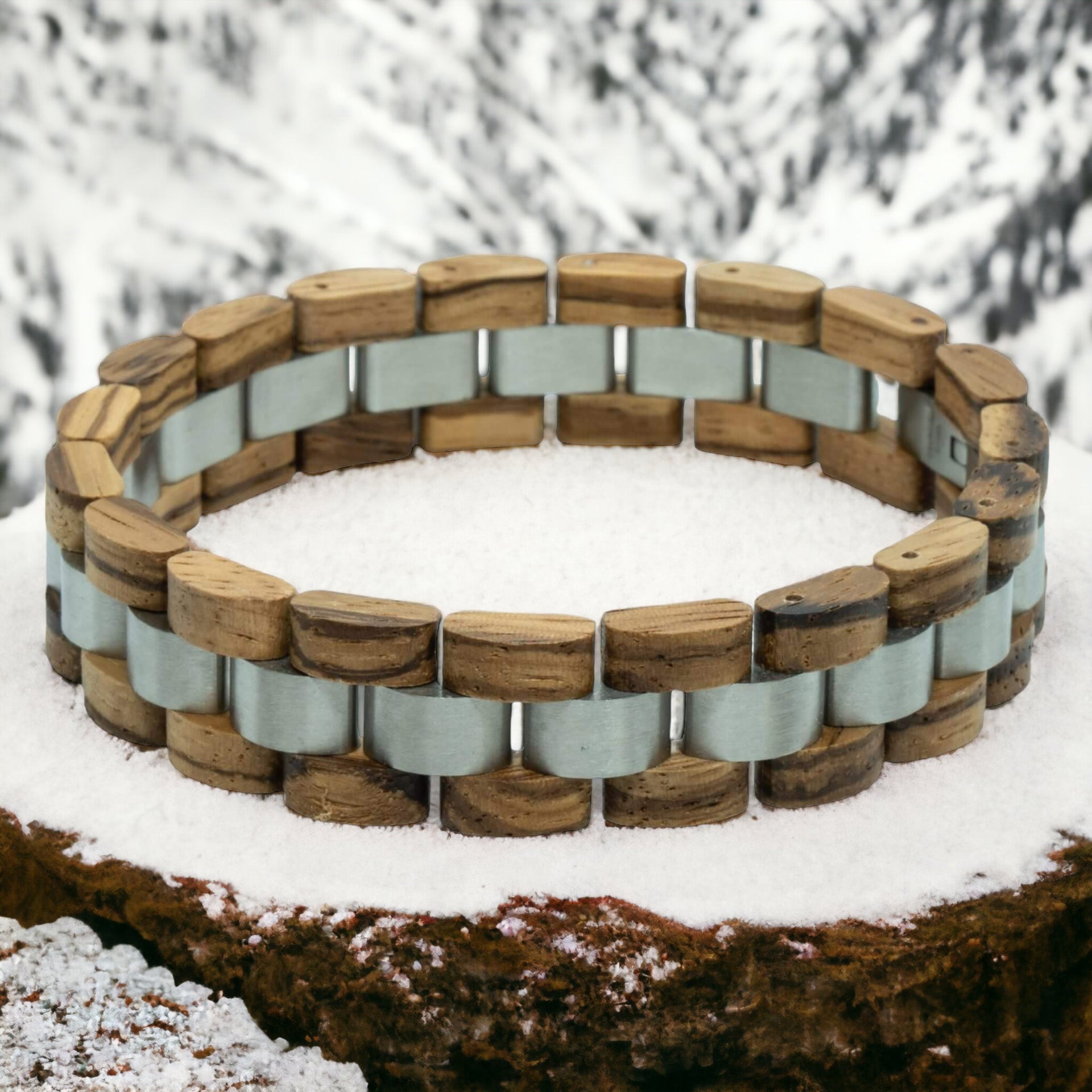 Monte Rosa (Zebrano + Edelstahl) – Holzarmband