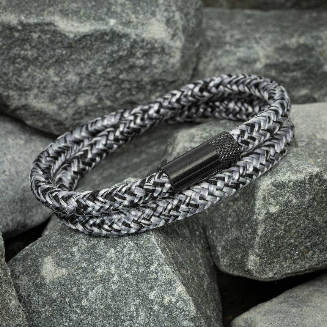 Elite-Armband schwarz – Schwarz/weißes Seil