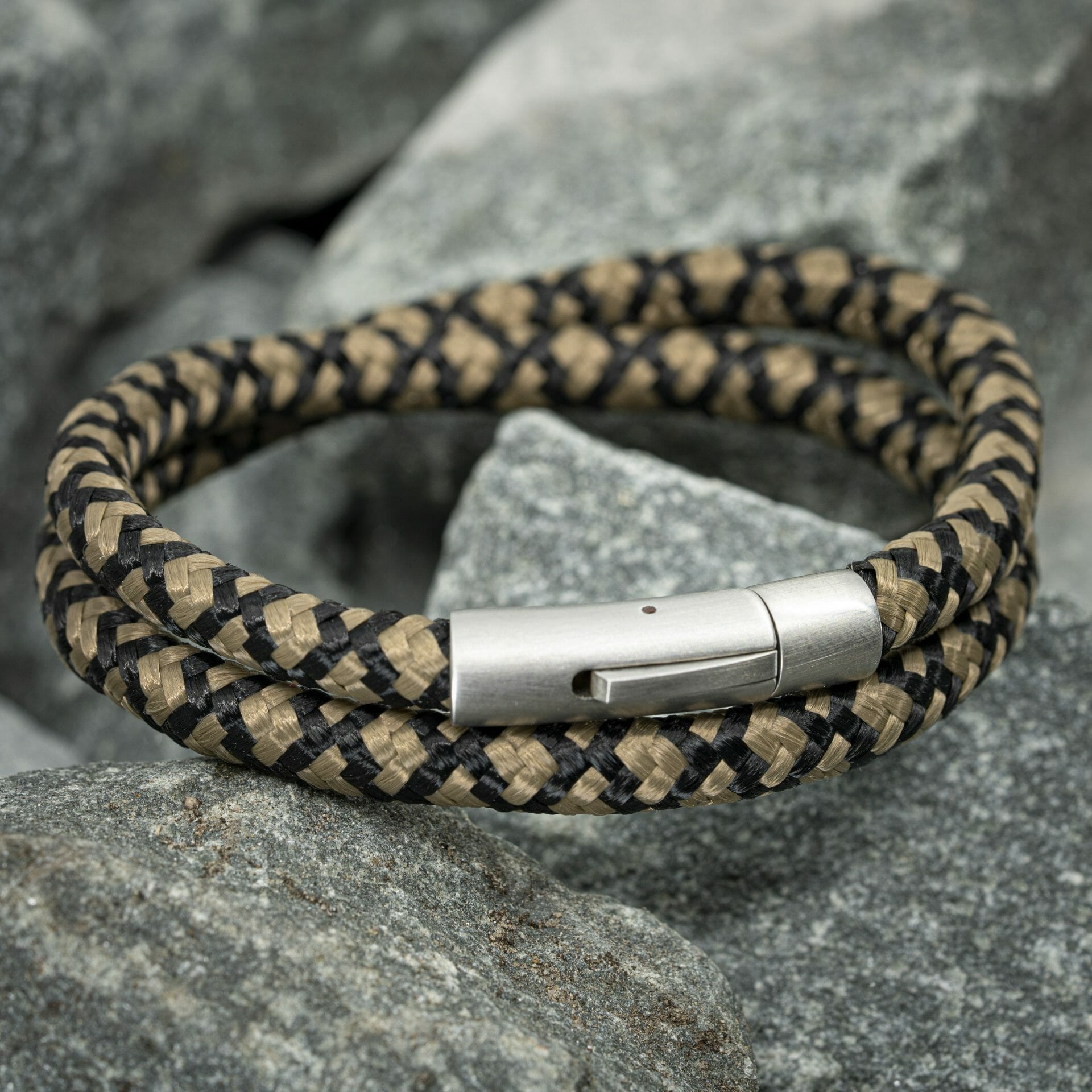 Pressure link bracelet - Black / beige Rope