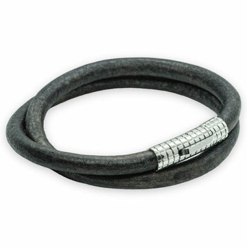 Double round leather gray 6mm bracelet