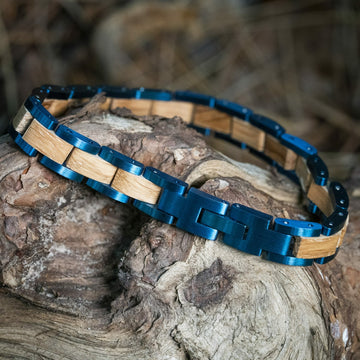Lazer Blue (Oliv + Laserblau) – Holzarmband