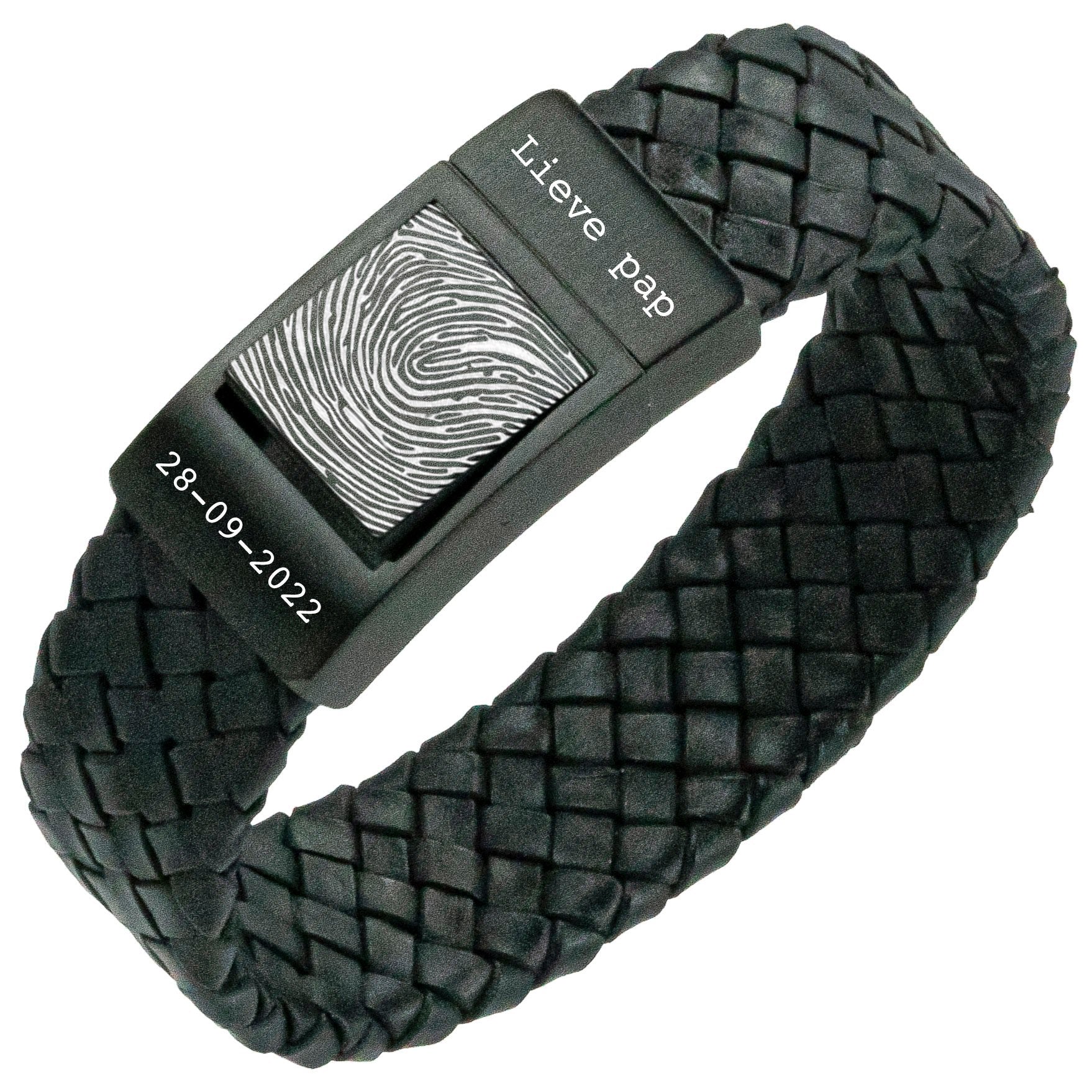 Papa-Fingerabdruck-Armband – <b>Schwarzes geflochtenes</b> Leder
