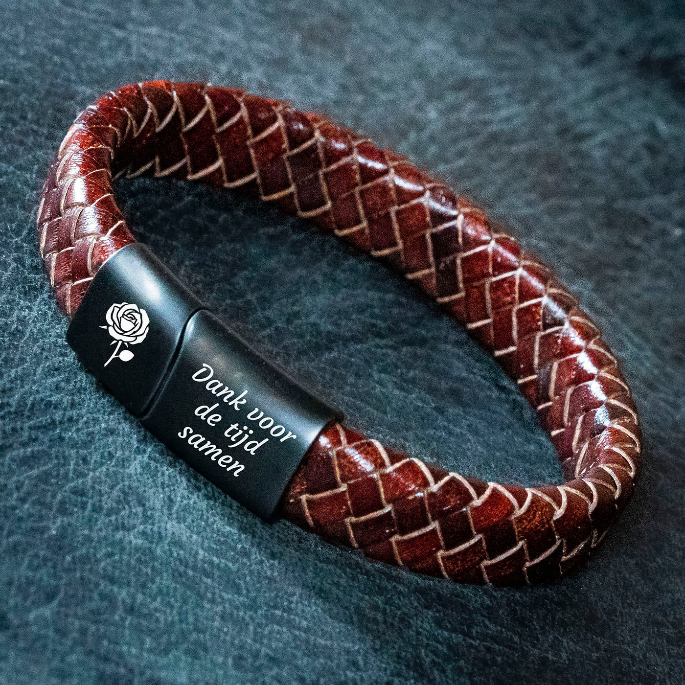 Cherry Rose (rose) bracelet - Braided leather with own engraving