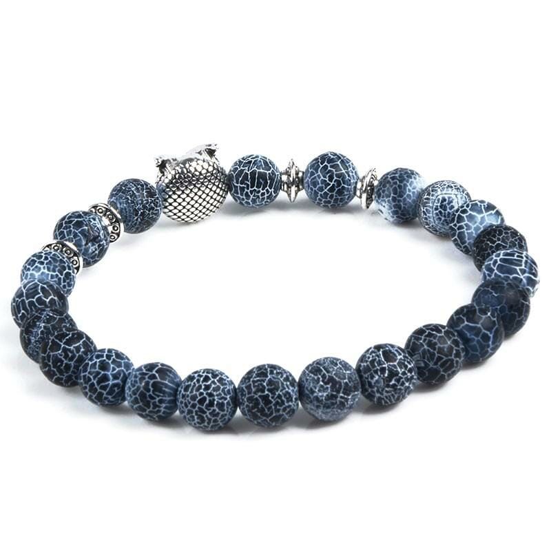 Owl Bracelet - Blue Frosted Agate Beads