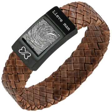 Mama Fingerprint Armband – Braunes geflochtenes Leder