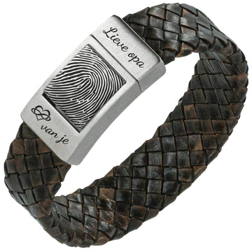 Fingerabdruck-Armband „Dear Grandpa“ – Braunes geflochtenes Leder